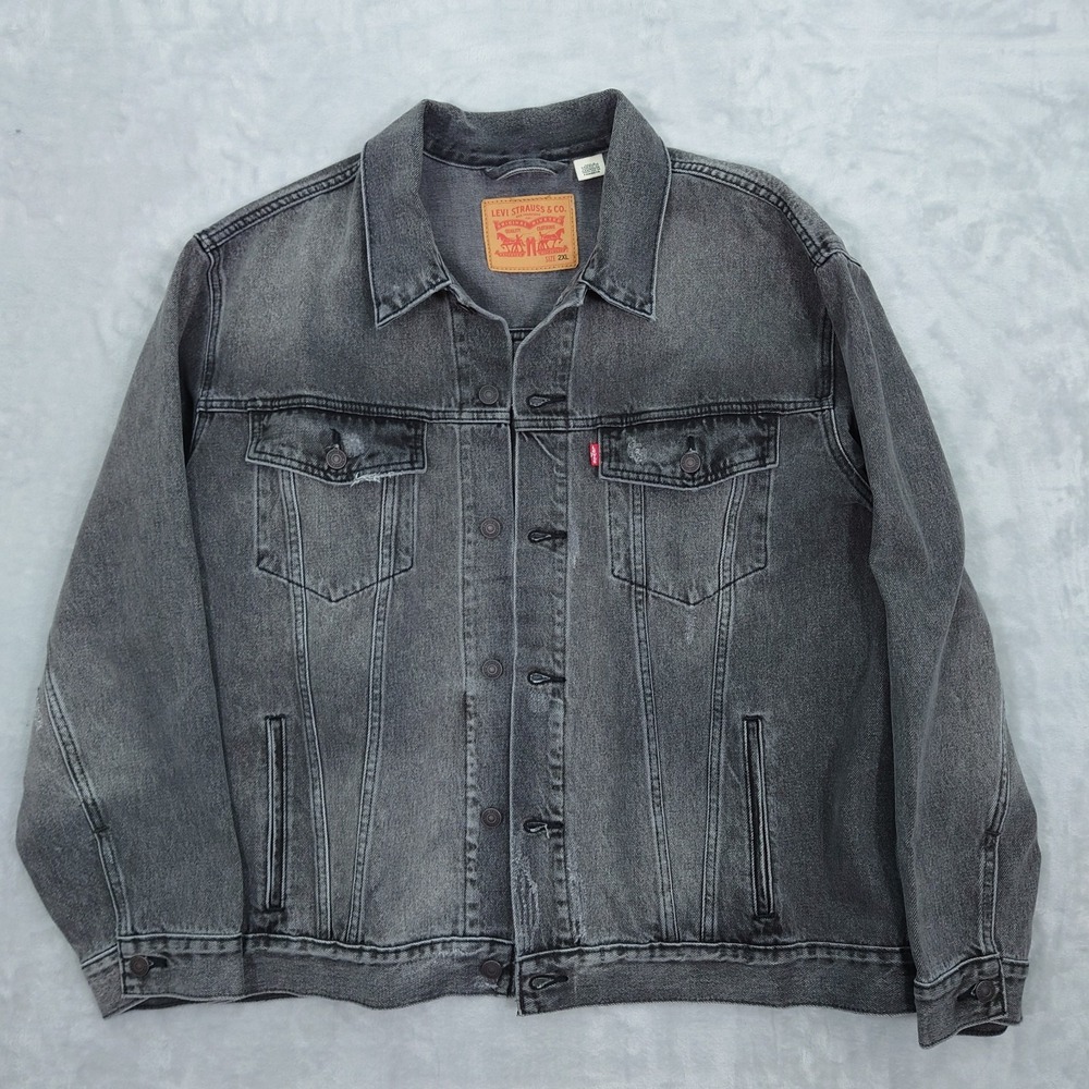 Levi's Standard Trucker Denim Jacket Men 2XL 07158 Black Vintage Wash Distressed